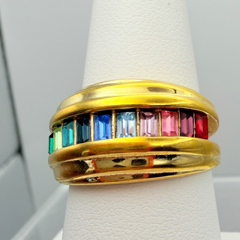 Unbranded Rainbow Crystal Band Women Size 7 Gold 14K HGE Good Baguette Channel